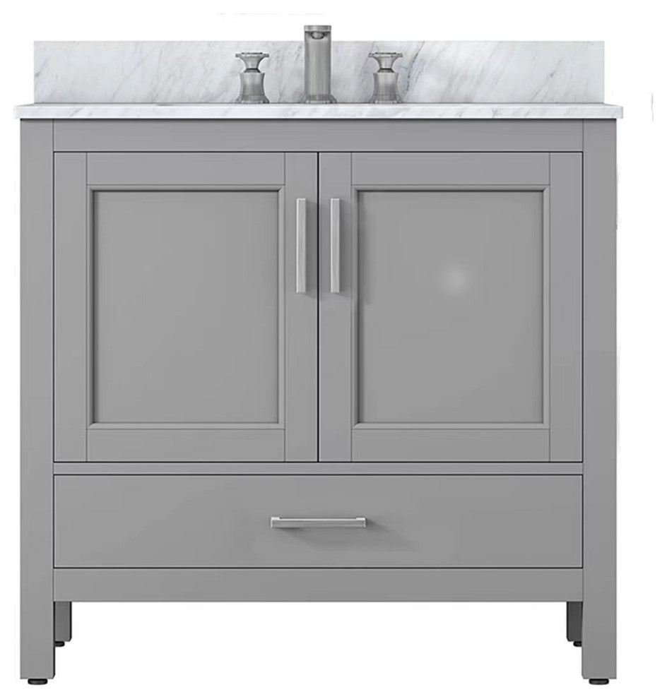 36" Plywood Freestanding Bathroom Vanity Set with Drawer and Doors, Grey