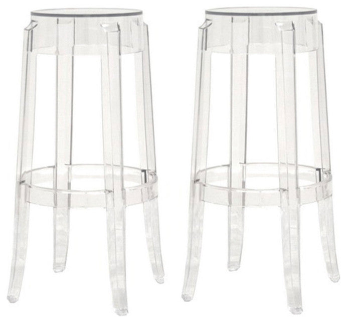 Clear Ghost Bar Stools, Set of 2, Bar Height