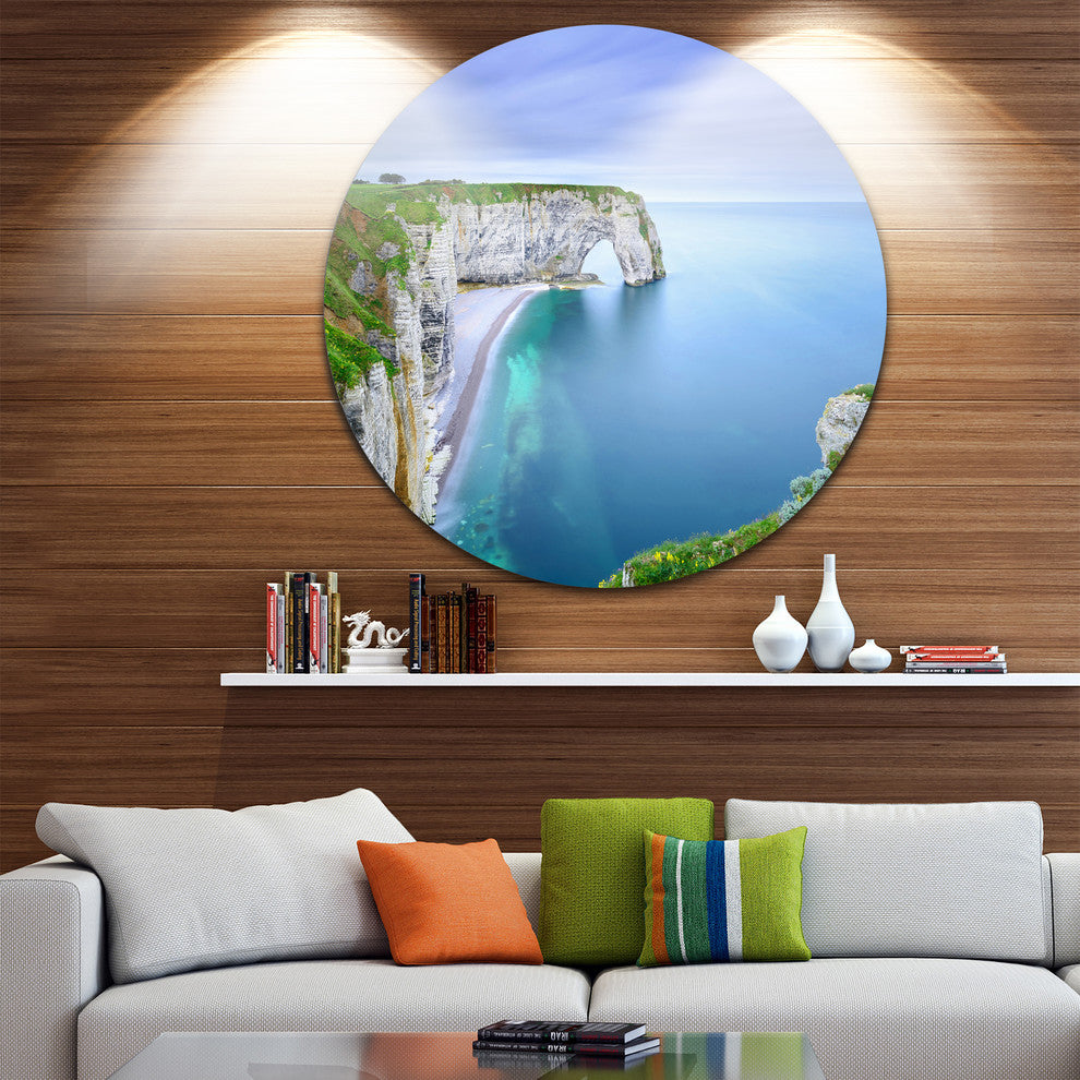 Manneporte Natural Rock Arch, Seashore Photo Round Metal Wall Art, 23"