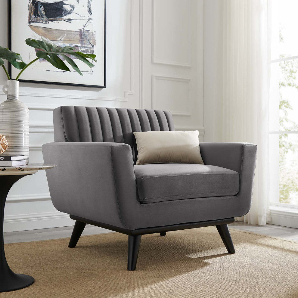 Tufted Armchair Accent Chair, Velvet, Gray, Modern, Lounge Hospitality