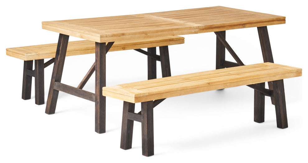 GDF Studio 3-Piece Valverde Outdoor Wood Picnic Dining Set