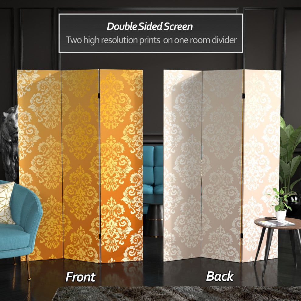 6' Tall Double Sided Baroque Wallpaper Canvas Room Divider