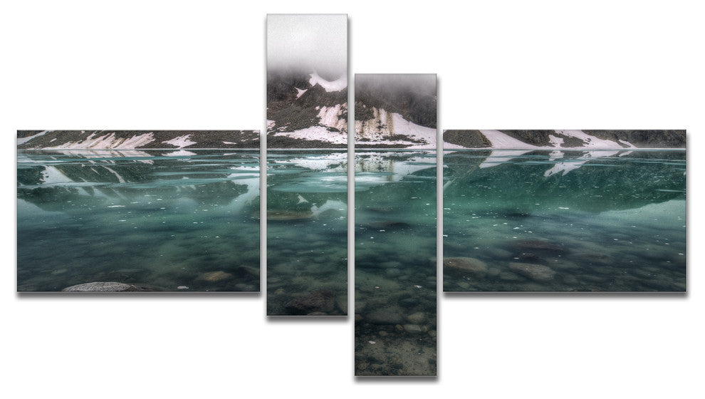 Beautiful Turquoise Mountain Lake, Large Landscape Canvas Art, 60"x32", 4 panels