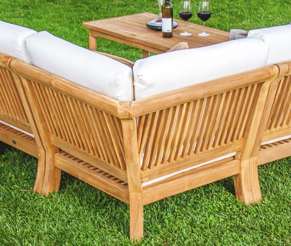 5-Piece Giva Teak Sectional Sofa Set, Dupione Cornsilk Sunbrella Cushion