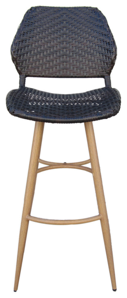 GDF Studio Amaya Outdoor Multi-brown Wicker Barstools With Wood Finish Metal Leg