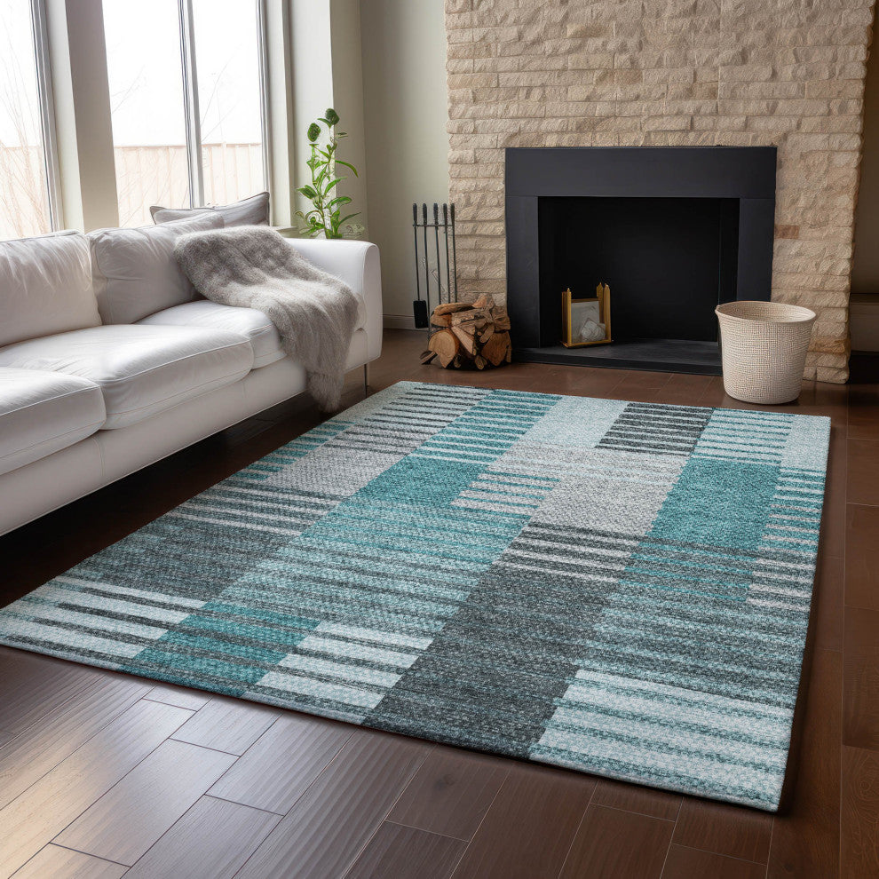 Premium Machine Washable Mayfield AMF687 Teal 3' x 5' Rug