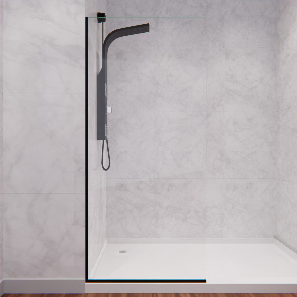 Veil Series 74"x34" Framed Frosted Glass Shower Screen Shower Door, Matte Black