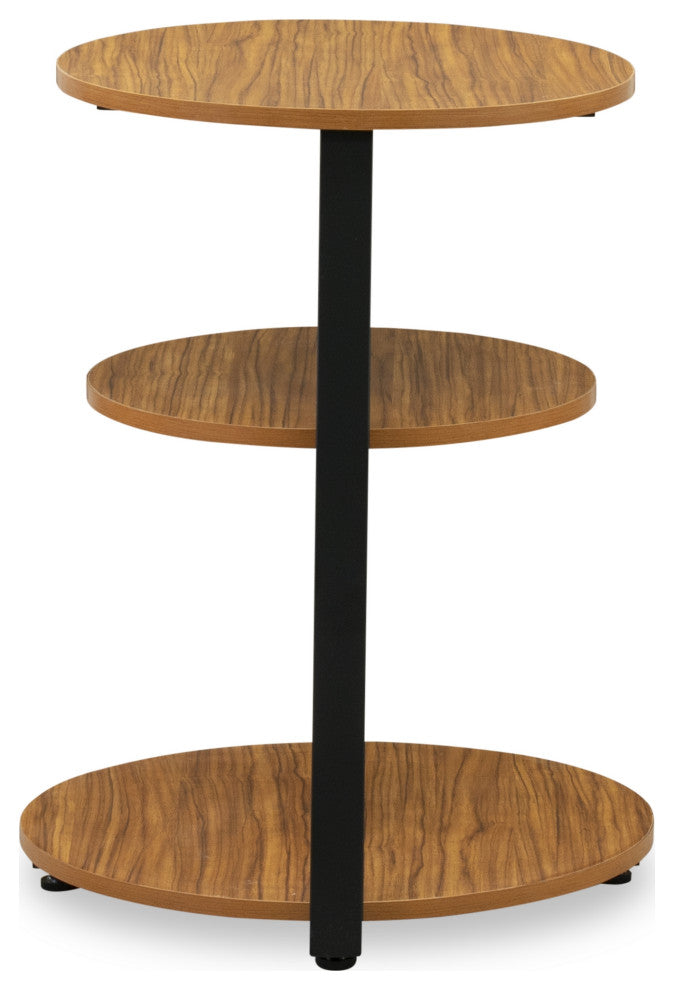 1Pc 3 Tier Night Stand, End Table In Powder Coating Black, Brown Wood Laminate