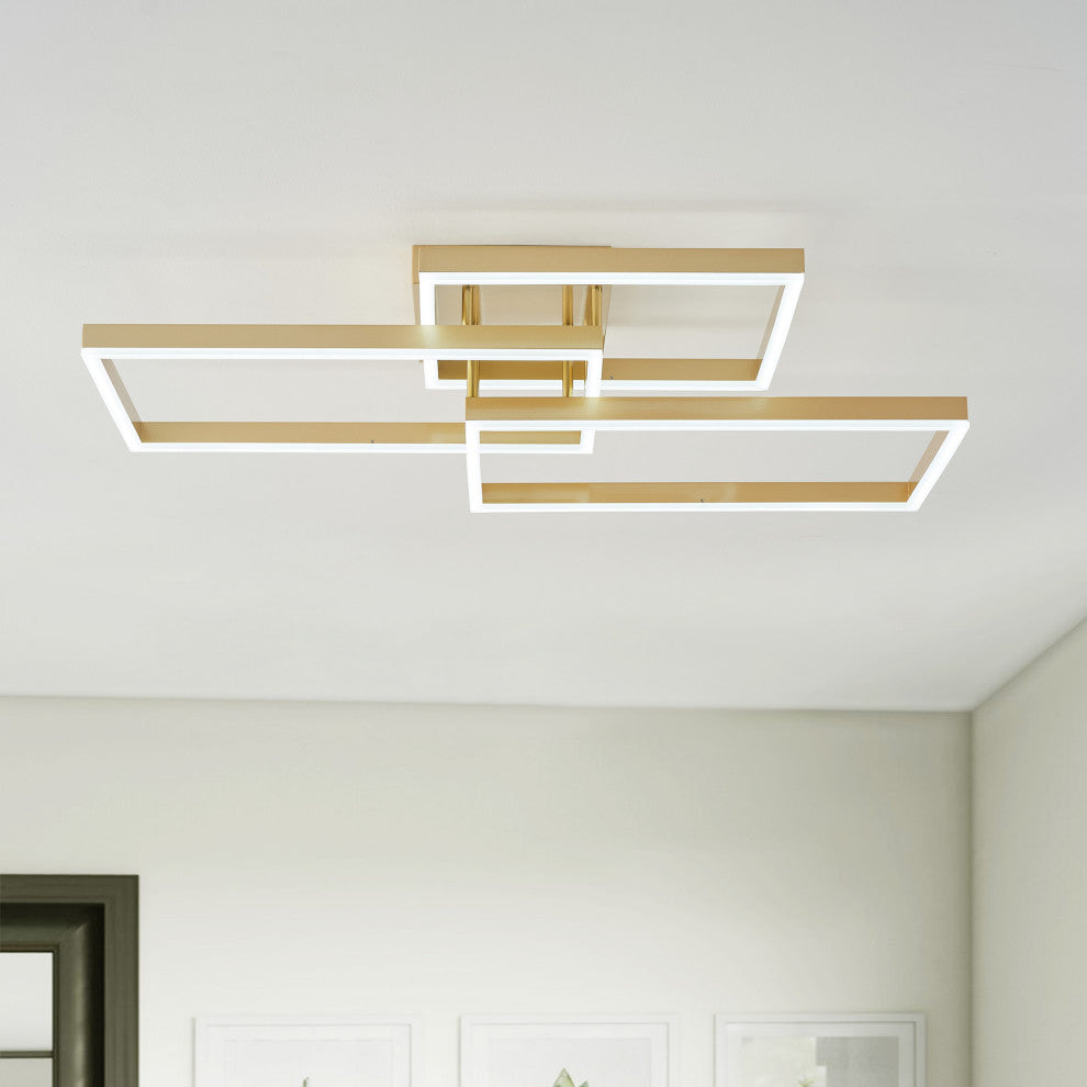 Classic 3-Rectangle Dimmable LED Semi Flush Mount Ceiling Light