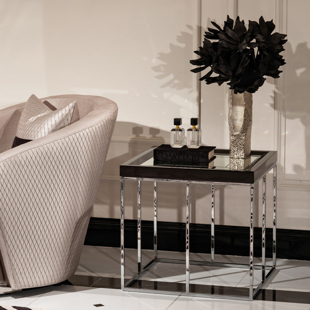 Carmela End Table Glossy Charcoal Sand