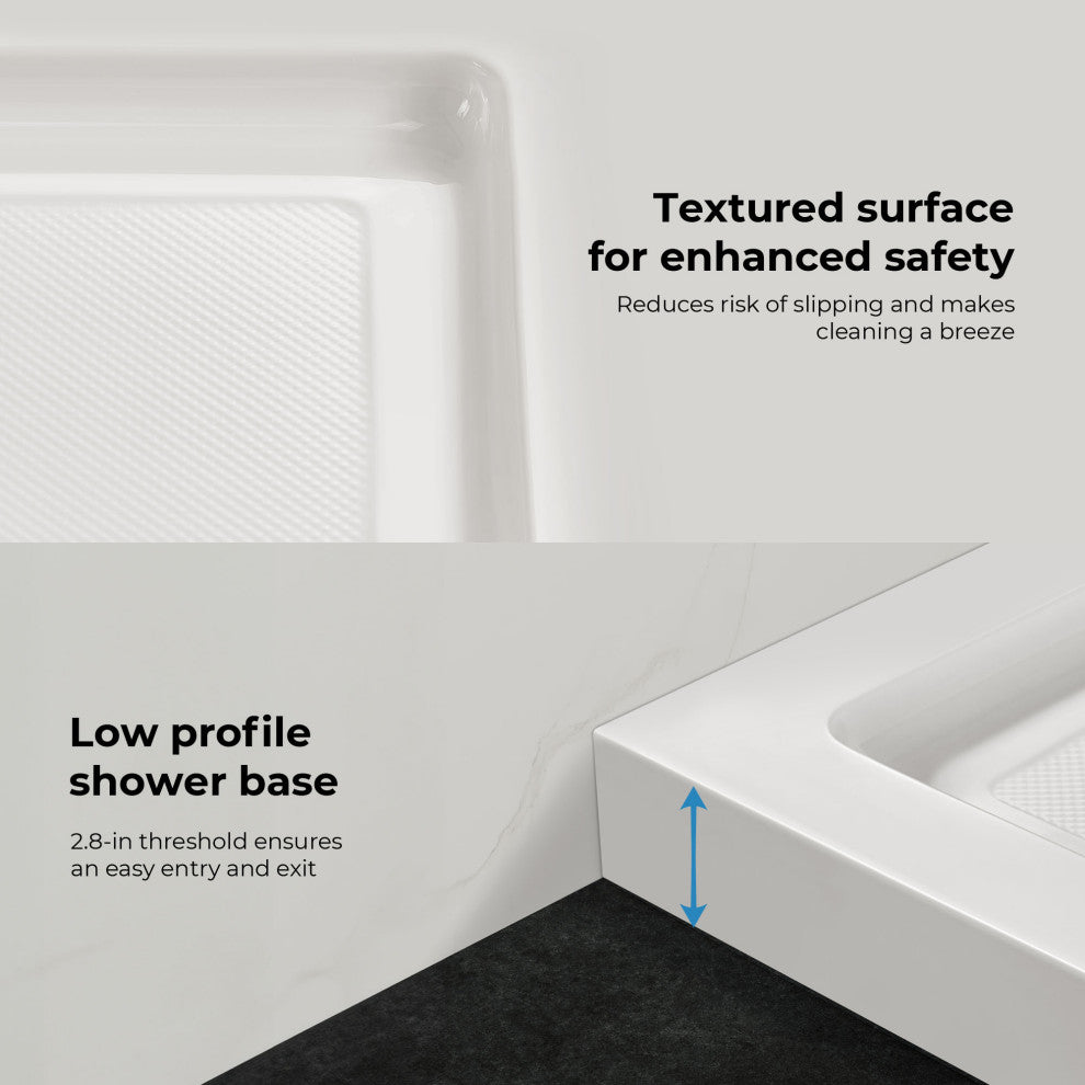 Ove Decors Erika Shower Base Rectangle, White, 38"x32", Center Drain