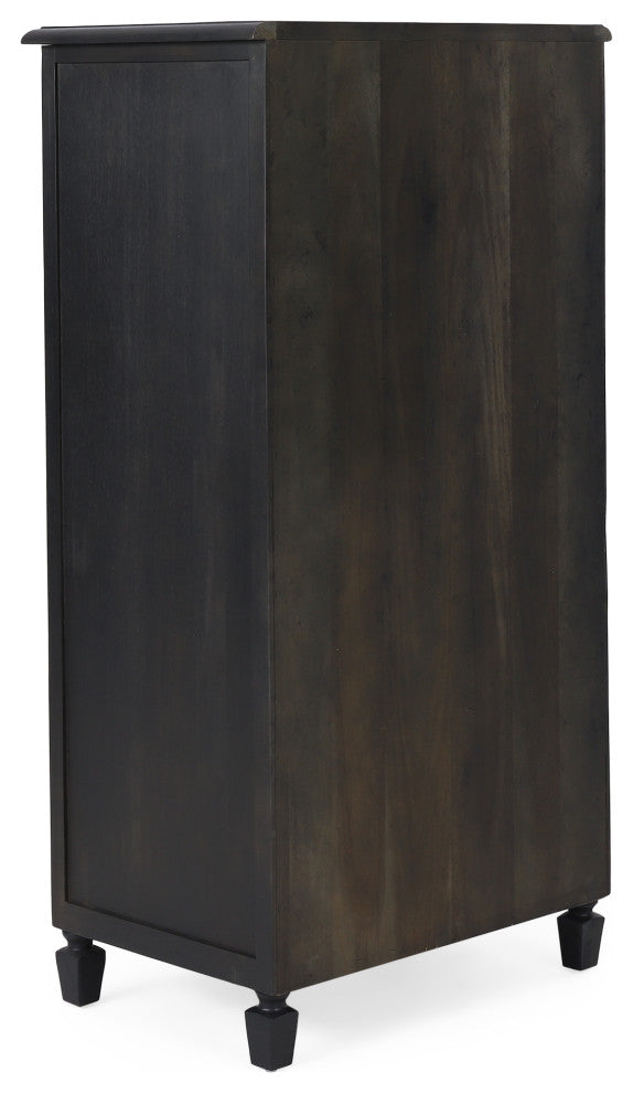 Pollards Rustic Acacia Wood and Cane 5 Drawer Dresser, Dark Gray