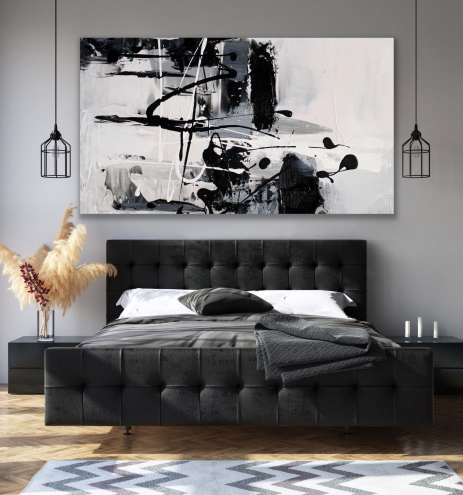 72x36 inches Minimal Black and white modern abstract painting Large wall art
