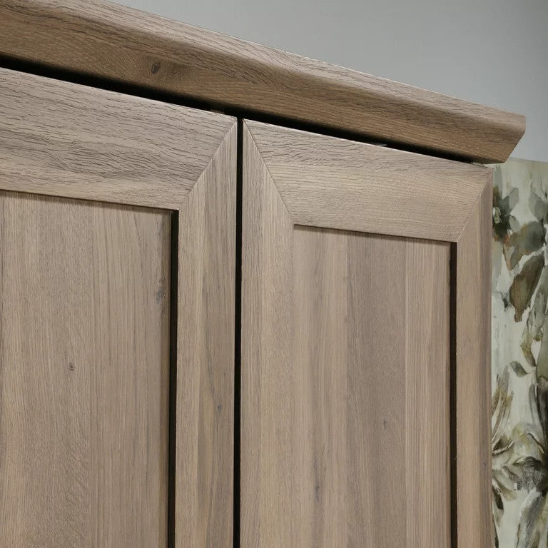 Transitional Storage Cabinet, Frame Paneled Doors With Metal Handles, Salt Oak