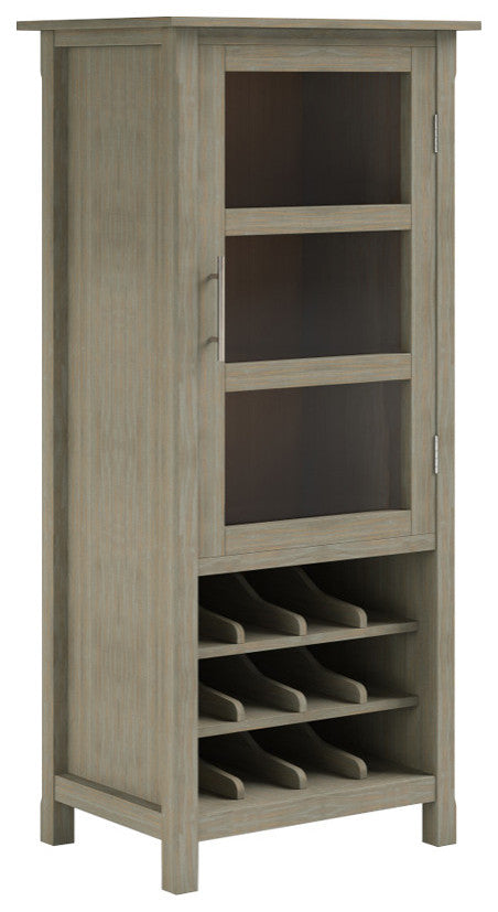 Avalon Solid Wood High Storage Wine Rack Cabinet, Distressed Gray