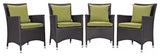 Modway Convene 4 Piece Outdoor Patio Dining Set, Espresso Peridot
