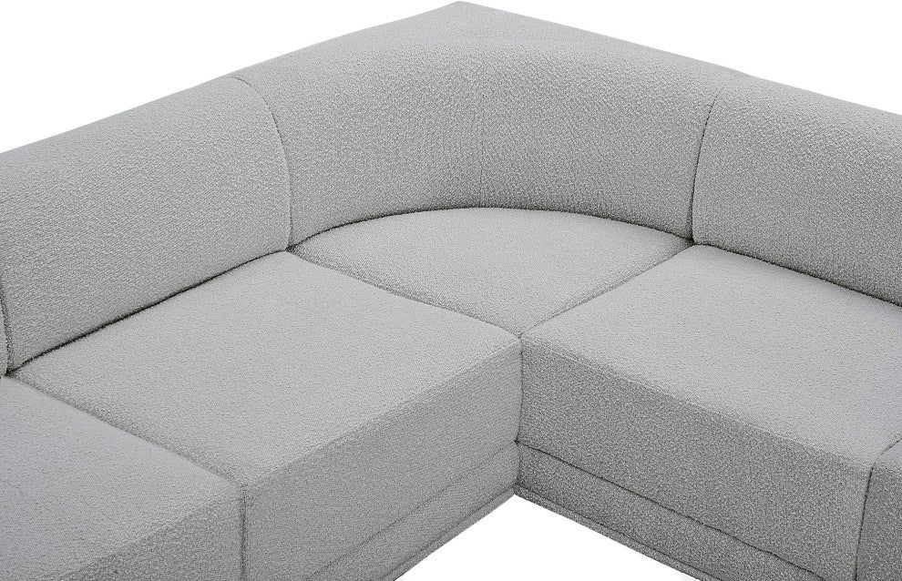 Ollie Black Boucle Fabric L-Shaped Modular Sectional, Grey, 5-Piece: 2 Armless Chair, 3 Corner Chair