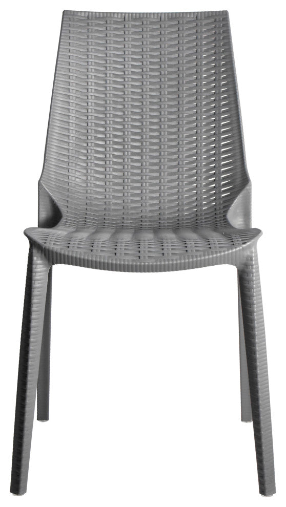 LeisureMod Kent Weave Design 5-Piece Outdoor Patio Dining Set, White/Grey