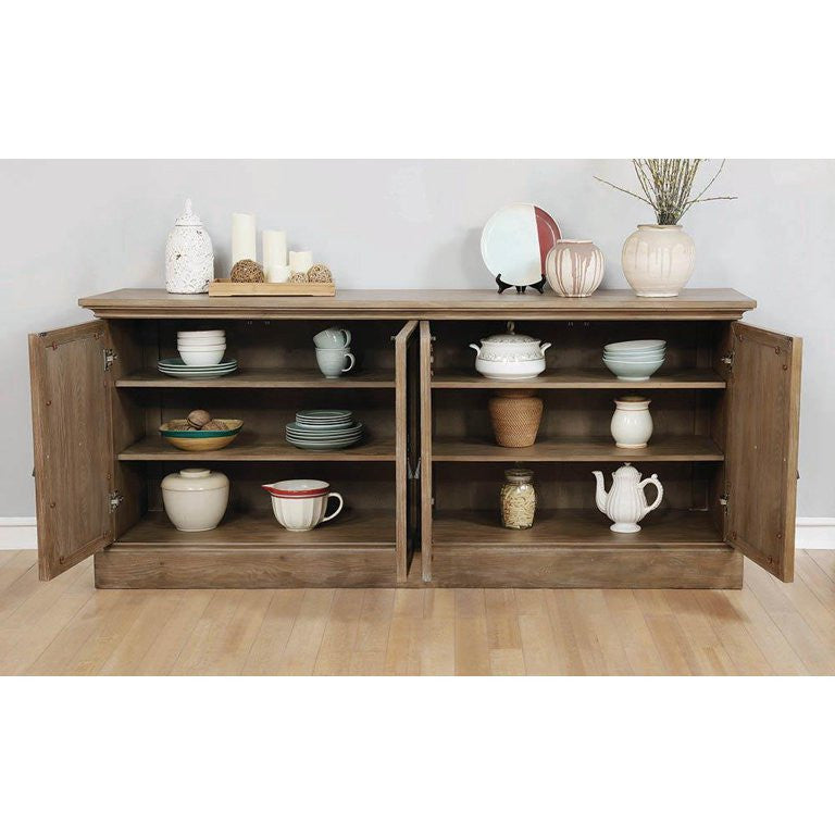 Traditional Sideboard, Wooden Frame With Mirror Panel Accents, Weathered Gray