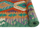 Flatweave Walton Red/Green Runner, 2'10x9'3