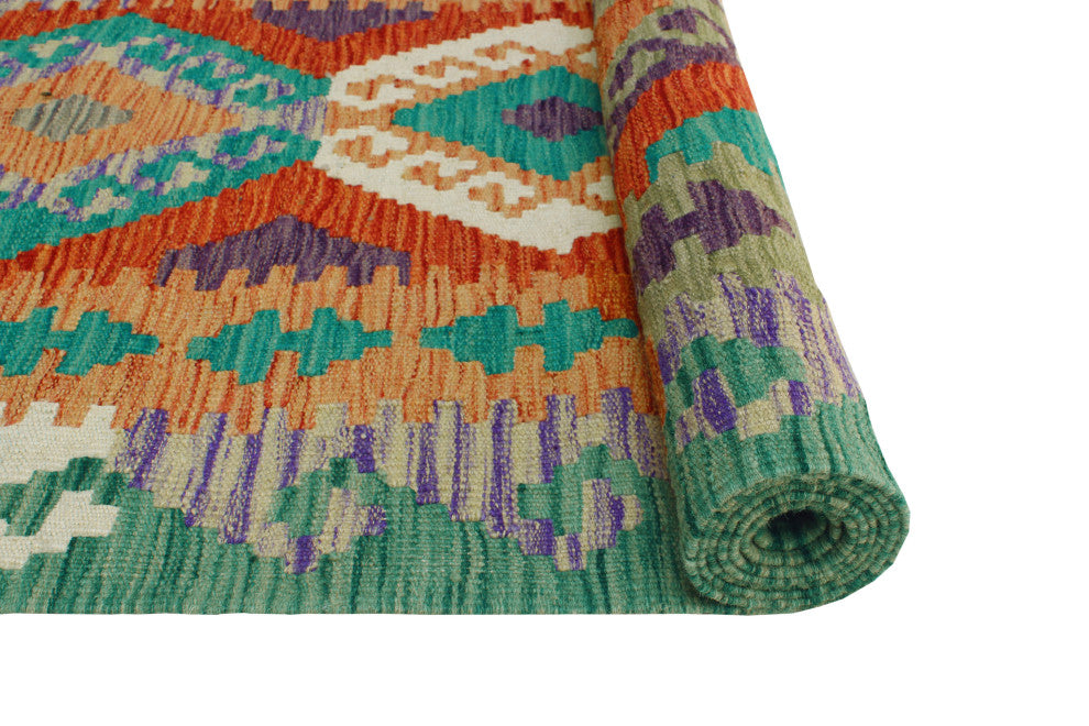 Flatweave Walton Red/Green Runner, 2'10x9'3