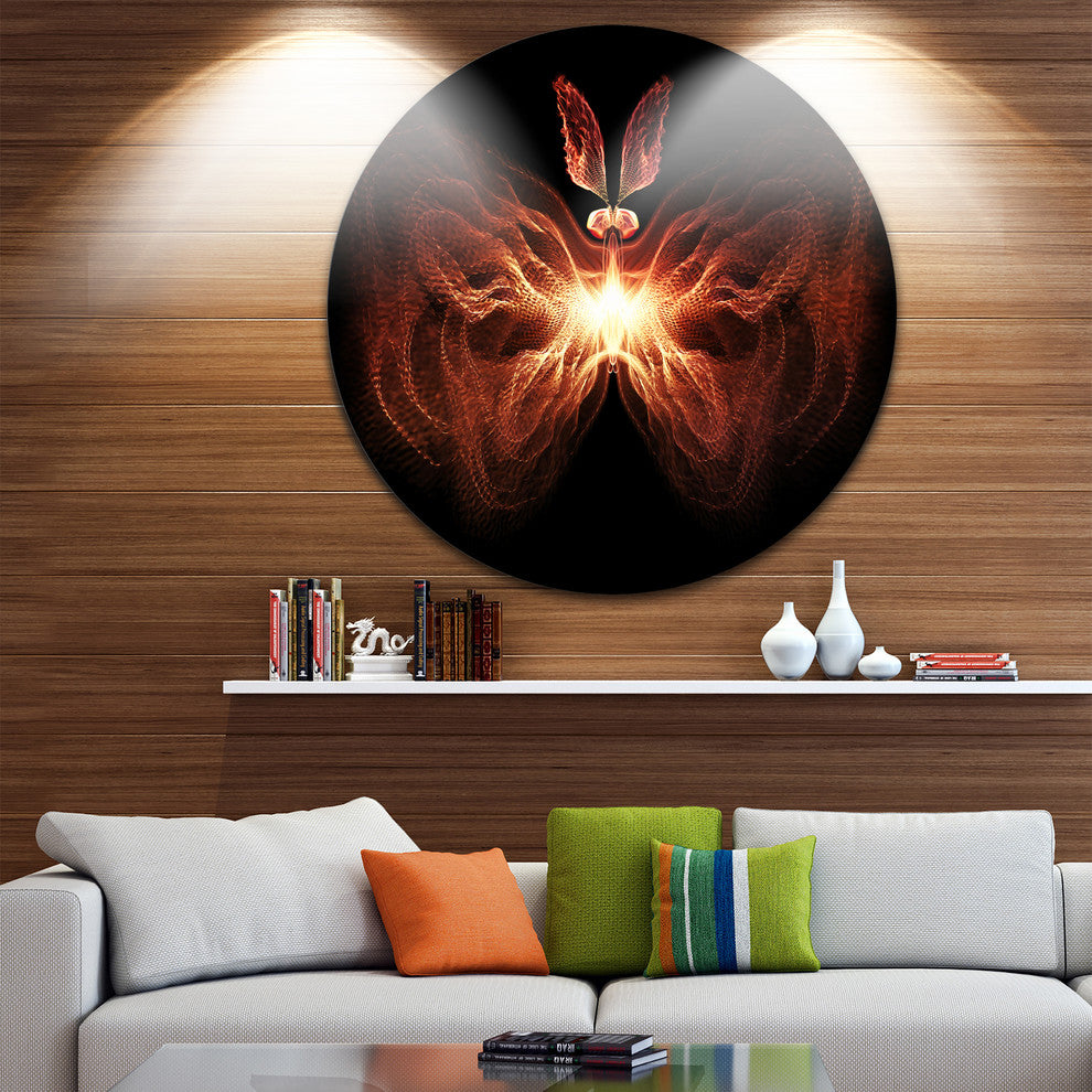 Fire In Middle Fractal Butterfly, Abstract Art Round Wall Art, 11"