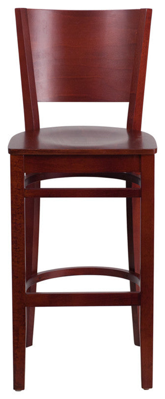 Lacey Series Solid Back Mahogany Wood Restaurant Chair, Burgundy Vinyl Seat