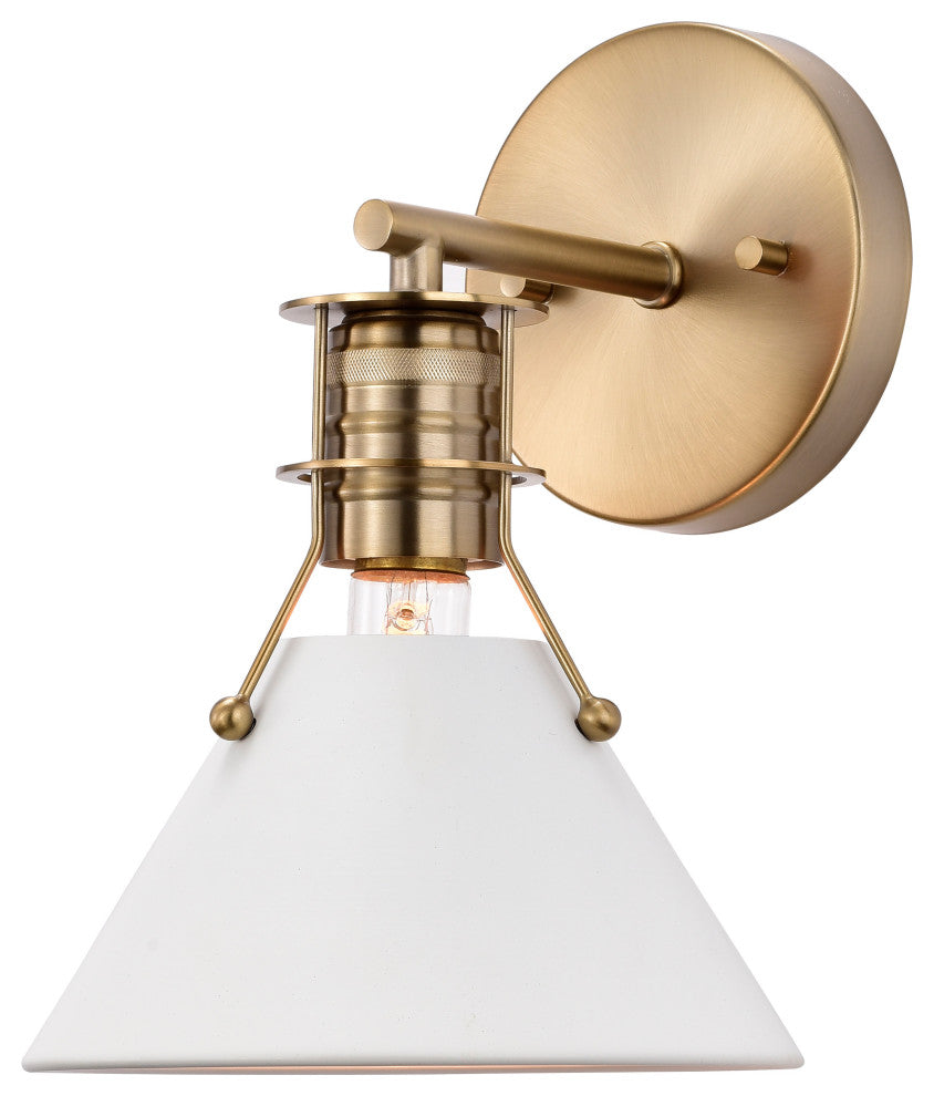 Outpost 1-Light Wall Sconce, Matte White With Burnished Brass