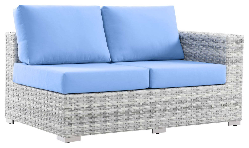 Lounge Loveseat Sofa, Rattan, Wicker, Gray Blue, Modern, Outdoor Patio Cafe