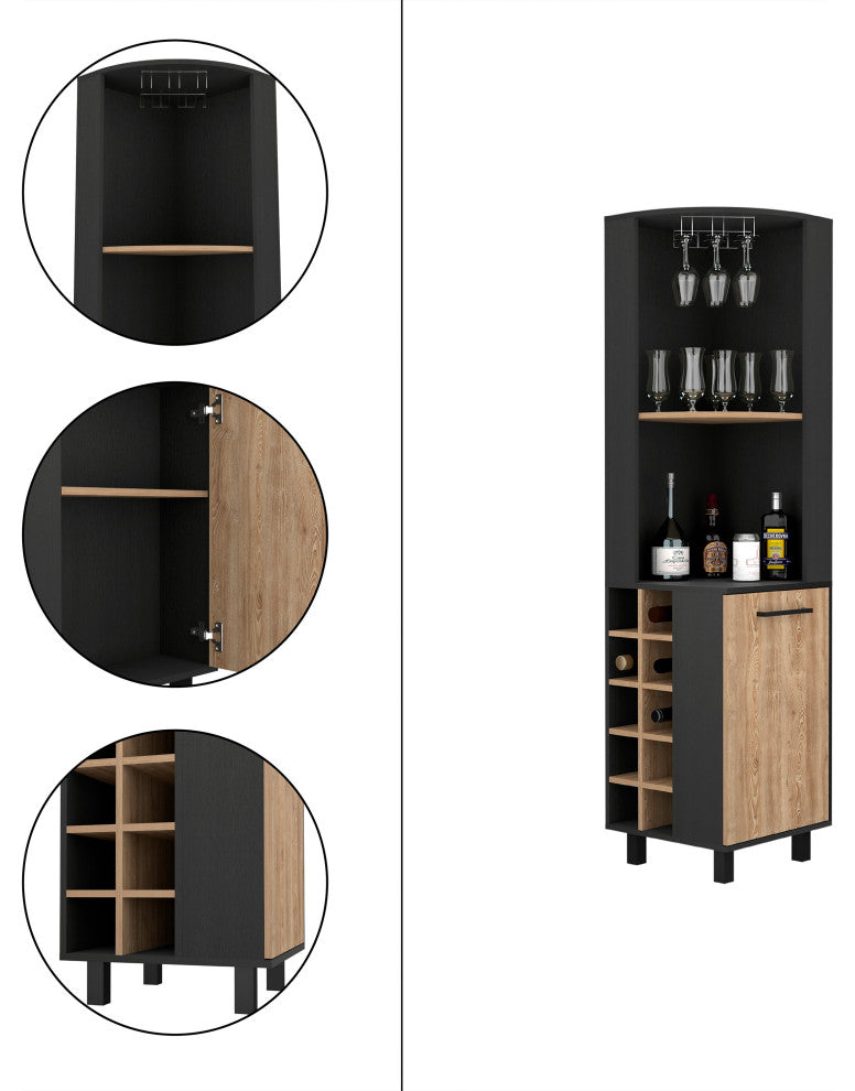 DEPOT E-SHOP Morocco Corner Bar, Black/Pine