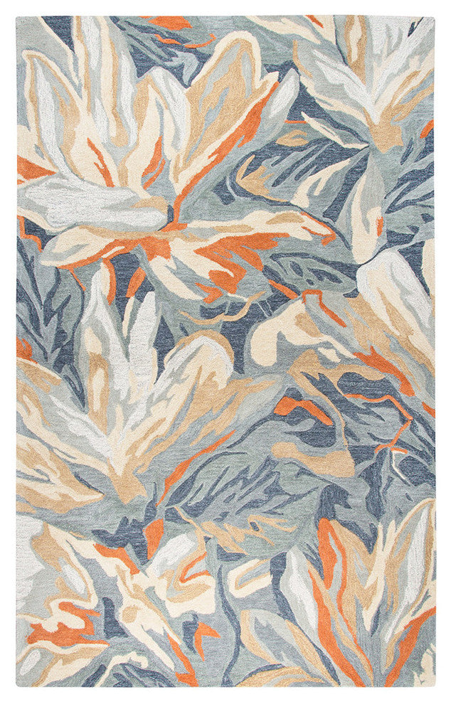 Rizzy Home Mod MO757A Blue Abstrack Floral Area Rug, Rectangular 10'x13'
