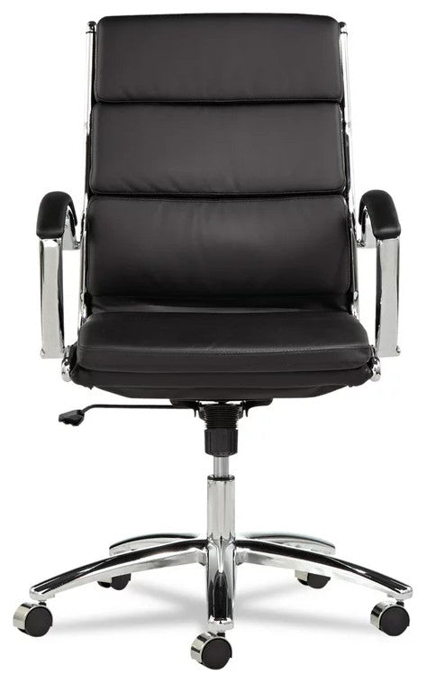 Swivel Office Chair, Cushioned Faux Leather Seat With Adjustable Height, Black