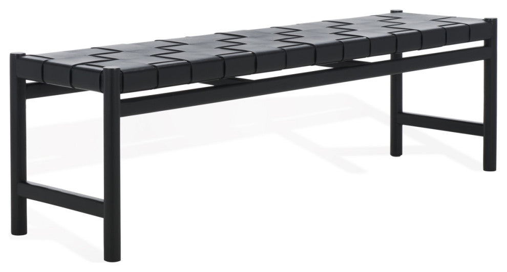 Safavieh Couture Devnie Woven Leather Bench, Black