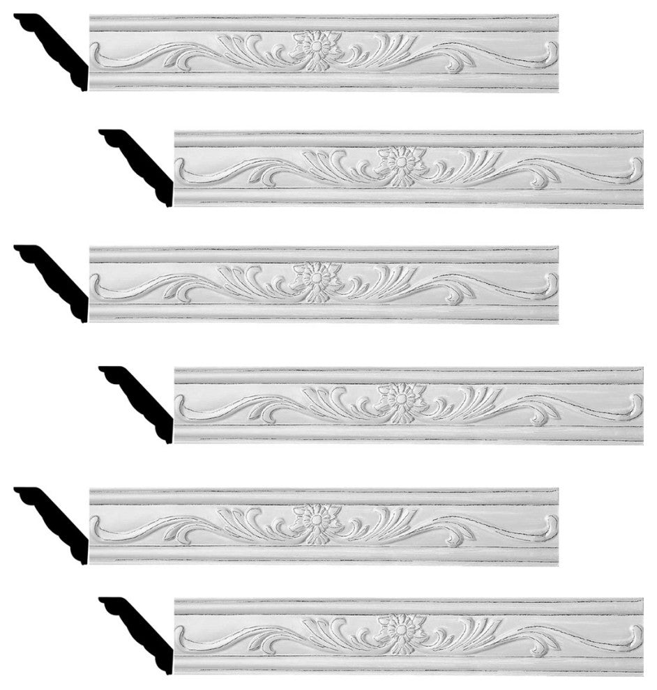 Ornate Cornice White Urethane Ava Design 6 Pieces Totaling 475.5" Length