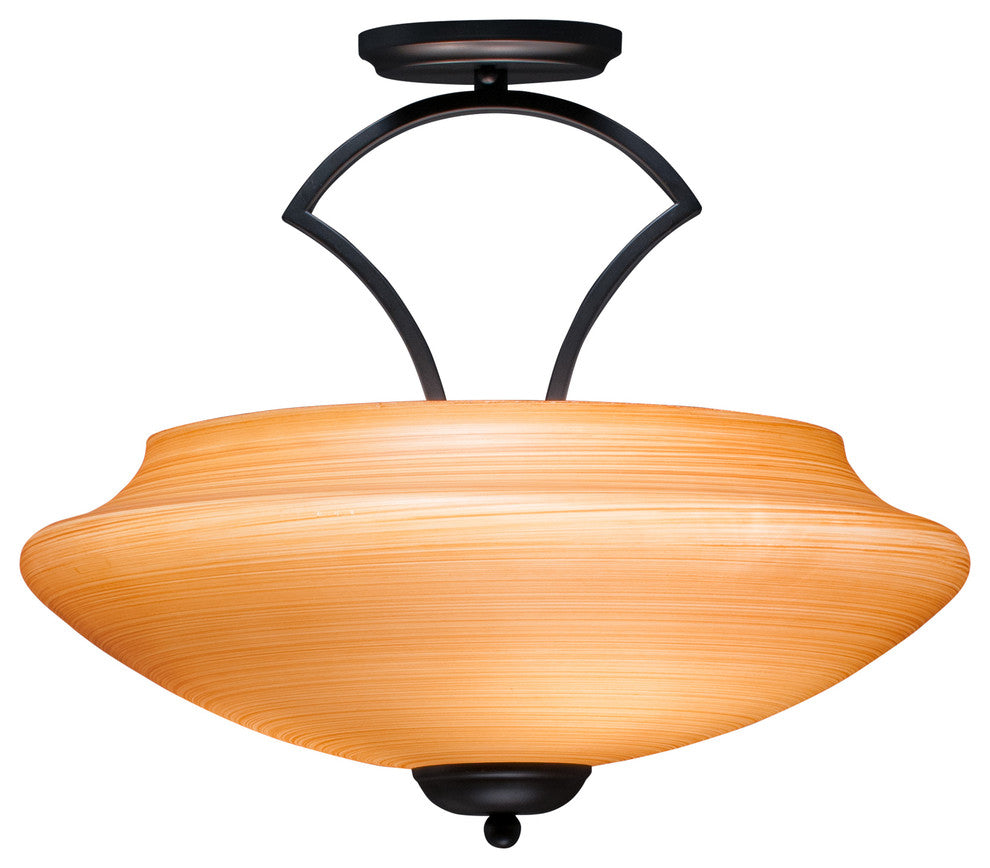 Zilo Semi Flush With 3 Bulbs In Matte Black, 18" Zilo Cayenne Linen Glass