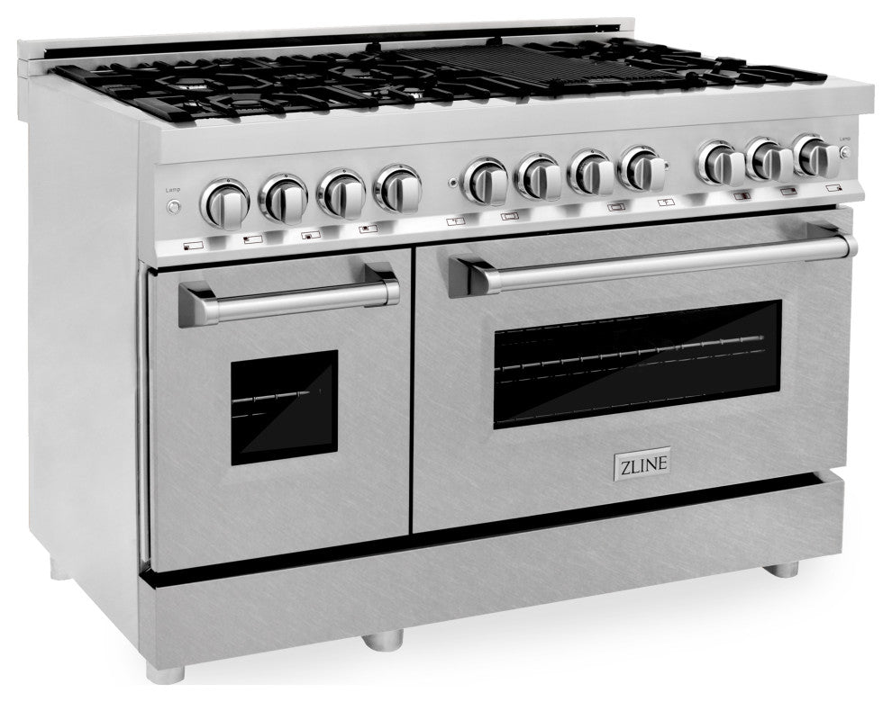 ZLINE 48 in. Professional Dual Fuel Range With DuraSnow Finish Door, RA-SN-48