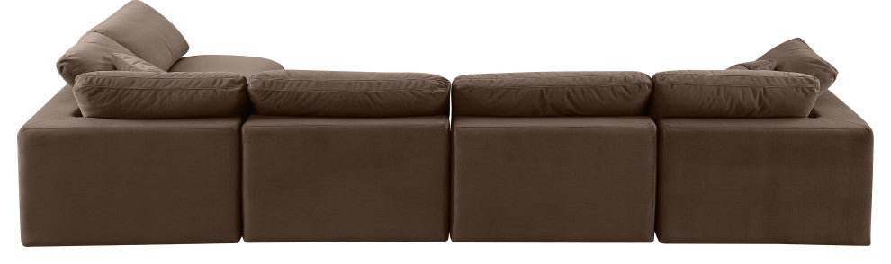 Comfy Upholstered L-Shaped Modular Sectional, Brown, 5-Piece: 3 Armless Chair, 2 Corner Chair, Velvet