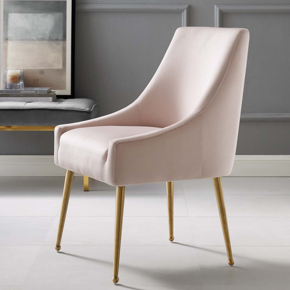 Contemporary Dining Room Side Dining Chair, Velvet Fabric Stainless Metal, Pink