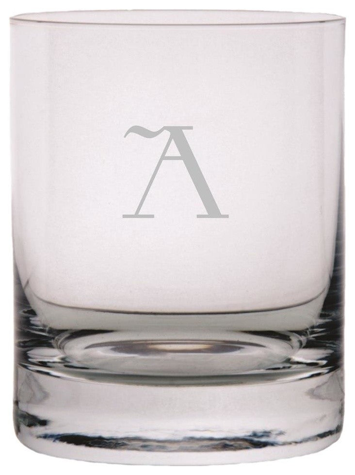 Celtic Etched Monogram 11oz. Stolzle New York Crystal Rocks Glass, Letter A