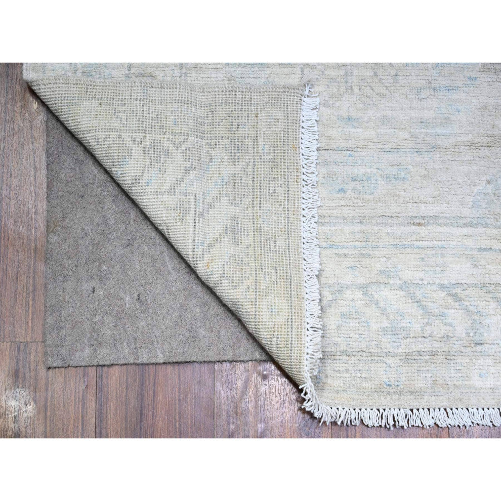 Timberwolf Gray White Wash Peshawar Khotan Hand Knotted XL Runner Rug  2'10"x15'