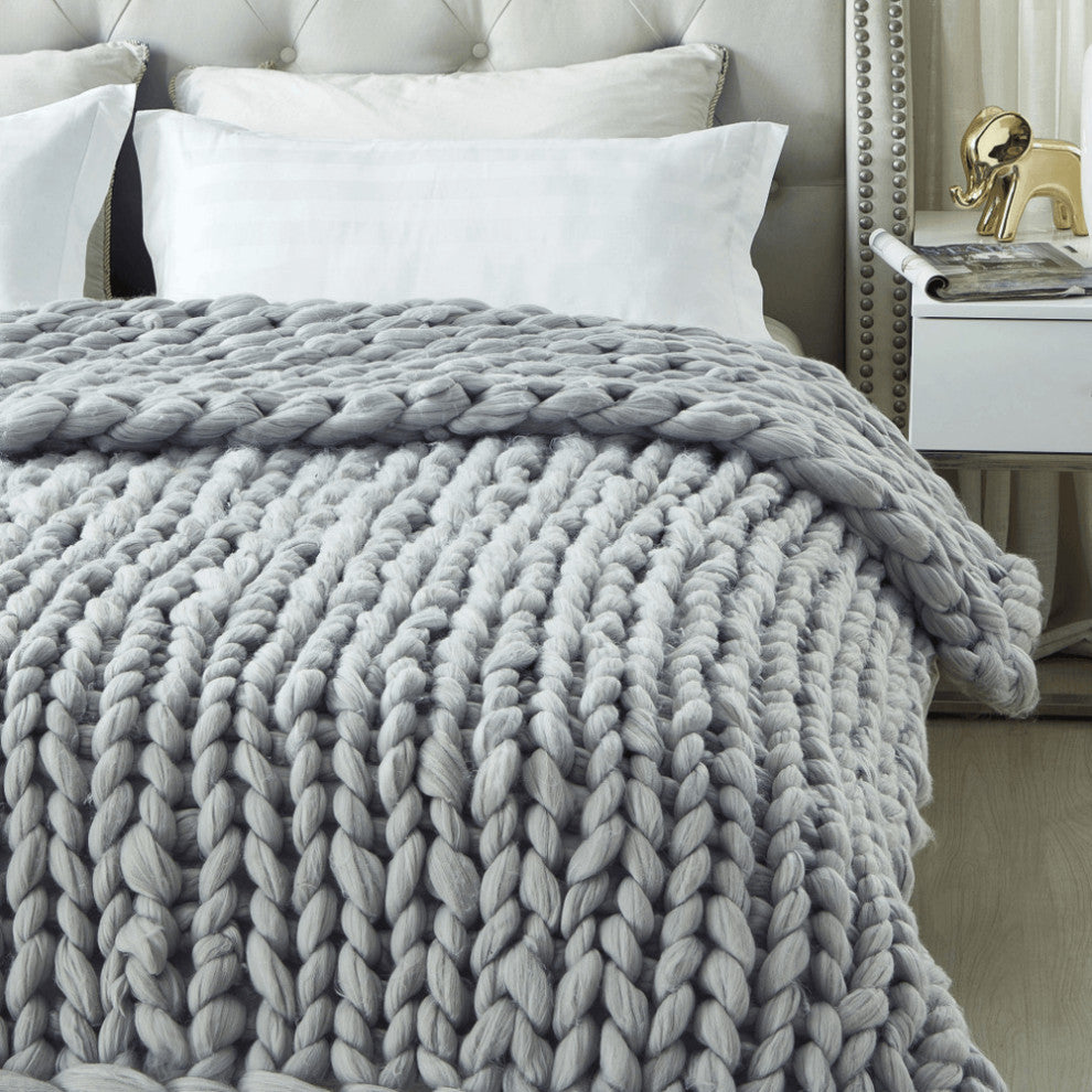 40" X 60" Light Gray Cozy Knit Polyester Throw Blanket