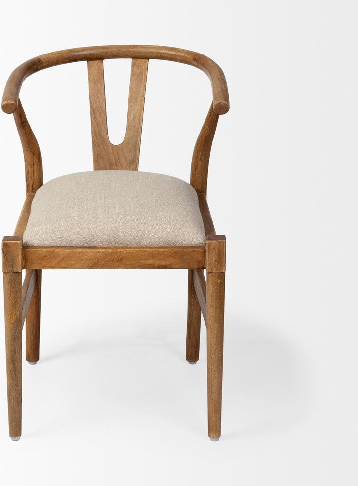 Trixie Cream Fabric Seat With Medium Brown Solid Wood Frame Dining Chair