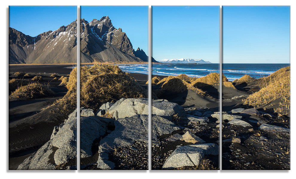 Rocky Stokksness Iceland, Landscape Canvas Art Print, 48"x28", 4 Panels