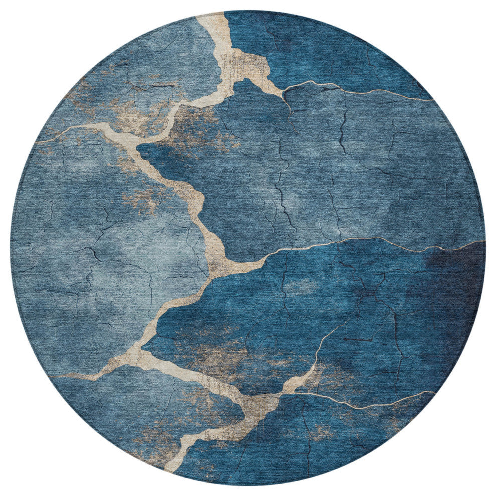 Machine Washable Indoor/Outdoor Chantille ACN1889 Navy 8' x 8' Round Rug