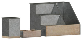 Comerford 3 Piece Metal and Wood Organizer Set, Galvanized