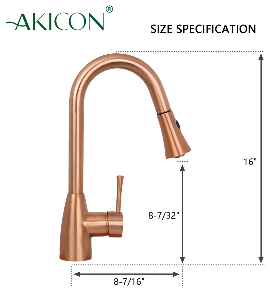 Copper Pull Down Kitchen Faucet, Single Level Solid Brass Kitchen Sink Faucets
