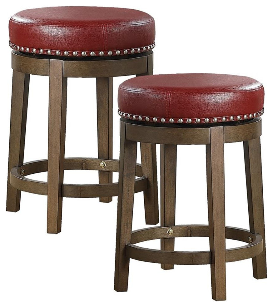 Lexicon Westby 24" Faux Leather Round Swivel Counter Stool in Red (Set of 2)