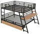 Gewnee Full Size Metal Bunk Bed with Built-in Desk, Light and 2 Drawers, Black