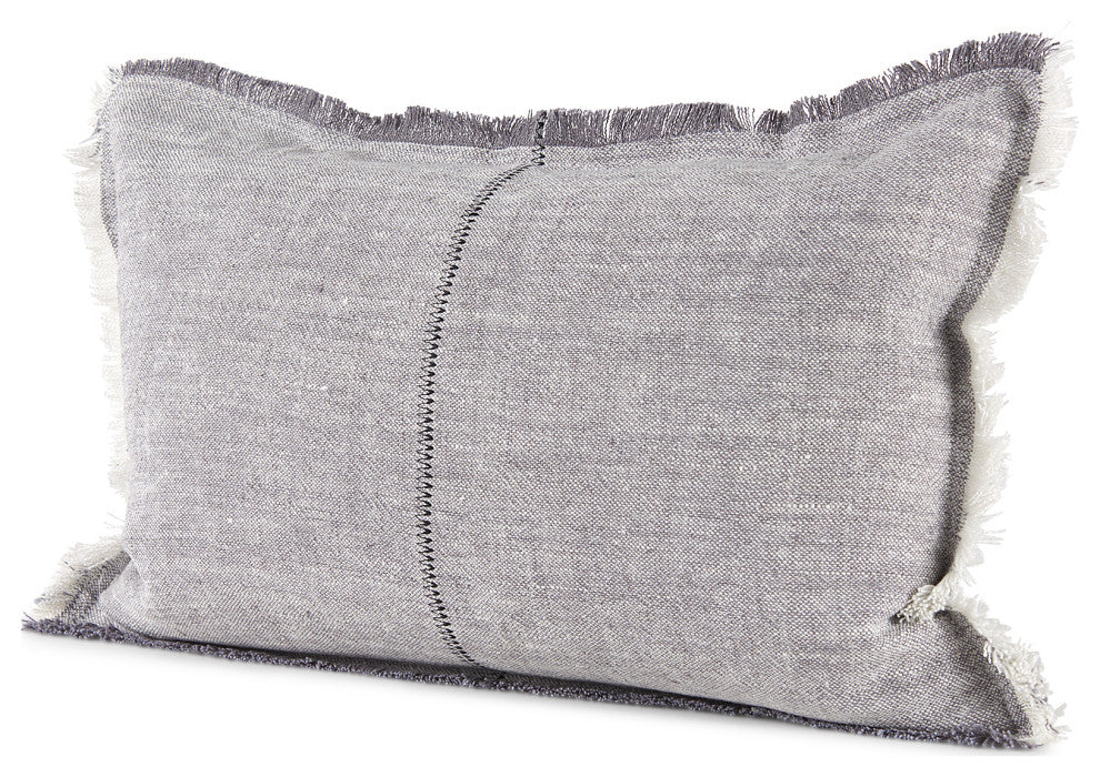 Thais 13"Lx21"W Gray Fabric Fringed Decorative Pillow Cover