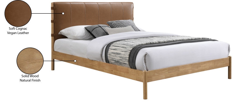 Asher Upholstered Bed, Cognac, Queen, Vegan Leather